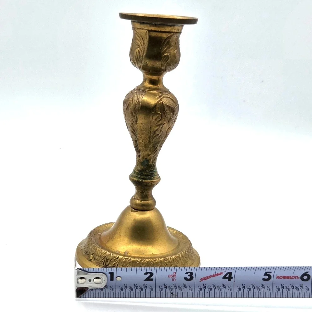 VINTAGE Single Brass Candlestick Candle Holder with Floral Design